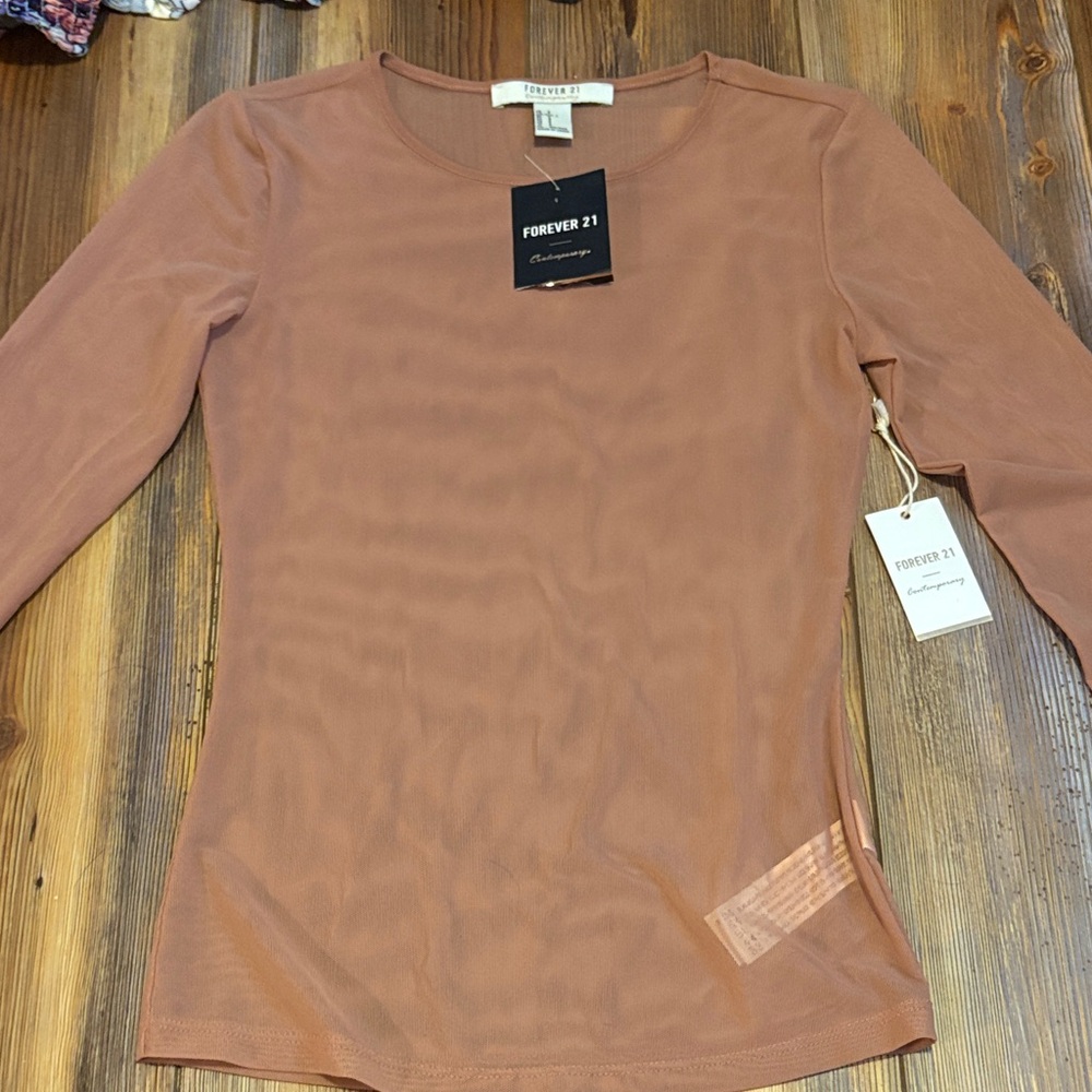 Forever 21 Long Sleeve Sheer Top in Soft Brown